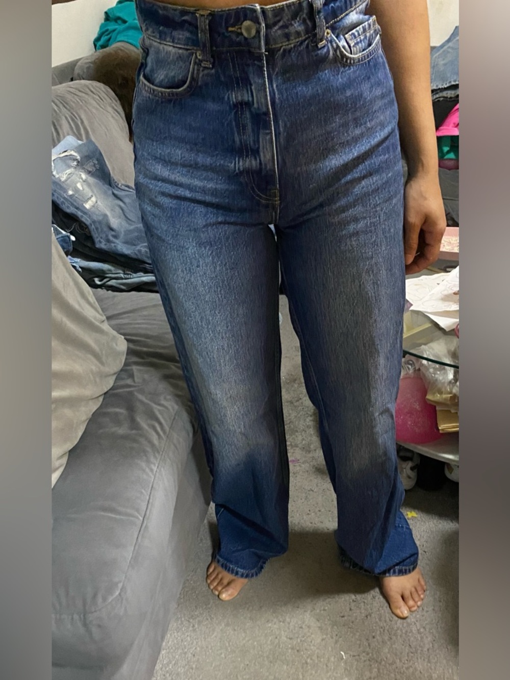 Zara Relaxed High-Rise Jeans in Blue Denim